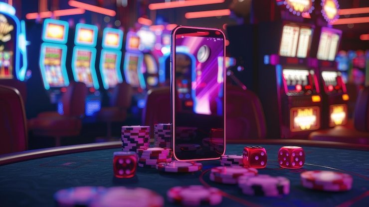 Ilustrasi perangkat mobile dan desktop terkoneksi dengan jaringan aman dan terproteksi